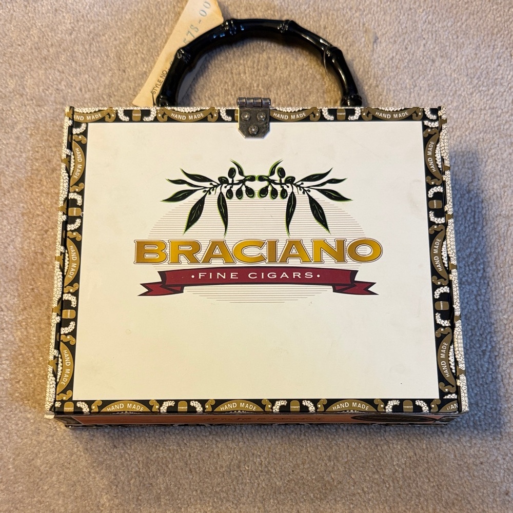 Braciano Orange Tabby Cat cigar  Box Handbag with Black Handle